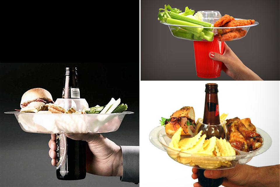 Тарелка Go Plate, способная размещаться на стаканах и бутылках