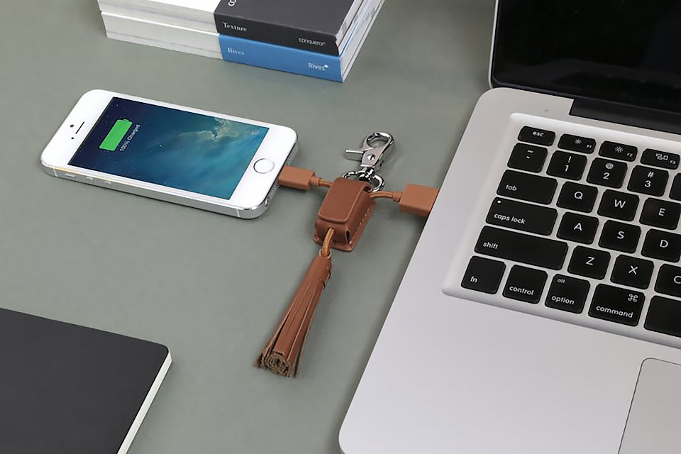 Кабель-брелок из натуральной кожи Power Link Tassel для зарядки портативных гаджетов