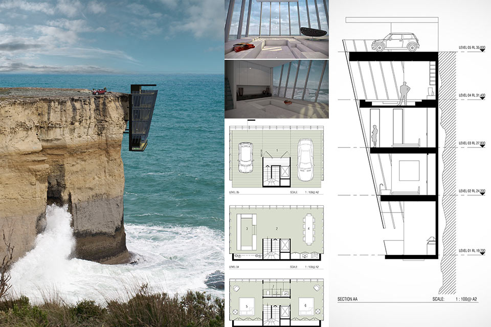 Дом Cliff House, свисающий со скалы над бушующим морем
