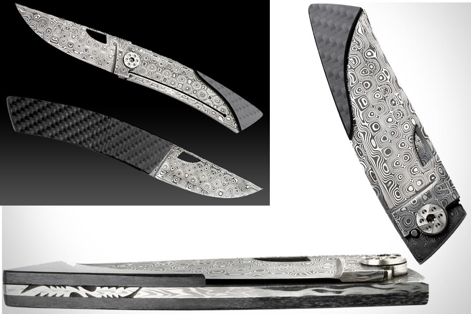 Складной нож Damascus Pocket Knife из 120 слоев дамасской стали